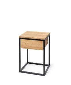 WOODEK Table De Chevet En Chêne Huilé Massif Et Métal Noir