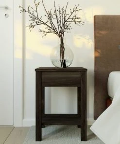 WOODEK Table De Chevet En Hêtre Massif Noir