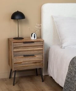Drawer Table De Chevet En Métal Et Teck Recyclé H60cm Bois -Boutique Maisons du Monde table de chevet en metal et teck recycle h60cm bois 2