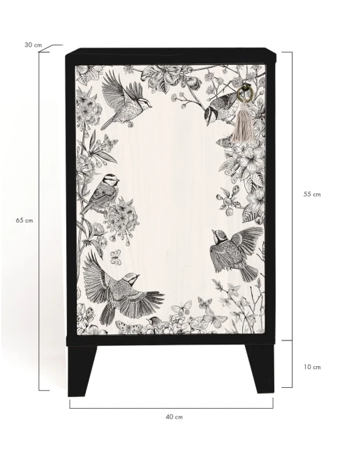 RNT By Really Nice Things Table De Chevet En Pin Massif Avec Imprimé Blanc Et Noir Oiseaux 5 RNT By Really Nice Things Table De Chevet En Pin Massif Avec Imprimé Blanc Et Noir Oiseaux – Image 3
