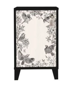 RNT By Really Nice Things Table De Chevet En Pin Massif Avec Imprimé Blanc Et Noir Oiseaux