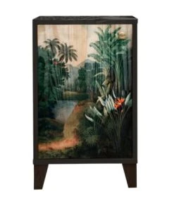 RNT By Really Nice Things Table De Bois En Pin Massif Avec Imprimé Floral Bleu Frida Garden -Boutique Maisons du Monde table de chevet en pin massif avec imprime tropical jungle william