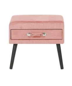 Beliani Table De Chevet En Velours Côtelé Rose