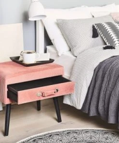 Beliani Table De Chevet En Velours Côtelé Rose -Boutique Maisons du Monde table de chevet en velours cotele rose 5