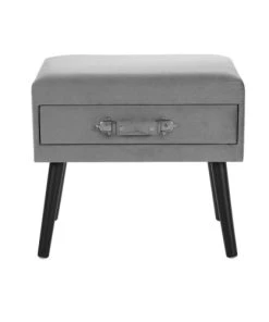 Beliani Table De Chevet En Velours Gris