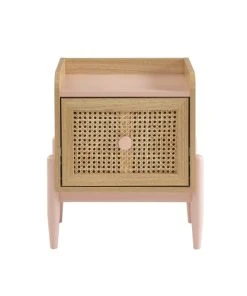 Baita Table De Chevet Enfant Rose Et Cannage Rotin 1 Tiroir