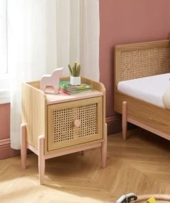 Baita Table De Chevet Enfant Rose Et Cannage Rotin 1 Tiroir -Boutique Maisons du Monde table de chevet enfant rose et cannage rotin 1 tiroir 3