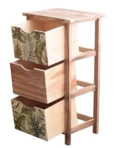 Mobili Rebecca Table De Chevet Florale 3 Tiroirs En Bois Marron Et Vert -Boutique Maisons du Monde table de chevet florale 3 tiroirs en bois marron et vert 1