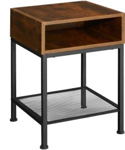 Tectake Table De Chevet Harlow 40,5x40,5x52,5cm Bois Foncé Industriel