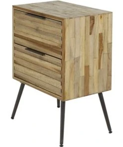 Vivabita Table De Chevet Industriel 2 Tiroirs En Teck