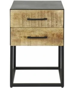 Vivabita Table De Chevet Industrielle En Métal Et Bois Massif