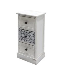 Mobili Rebecca Table De Chevet Majolique Avec 3 Tiroirs En Bois Blanc -Boutique Maisons du Monde table de chevet majolique avec 3 tiroirs en bois blanc 2