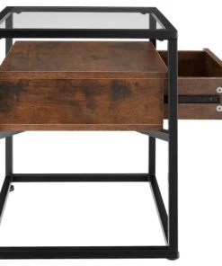 Tectake Table De Chevet Preston 43x45x54,5cm Bois Foncé Industriel -Boutique Maisons du Monde table de chevet preston 43x45x54 5cm bois fonce industriel 2