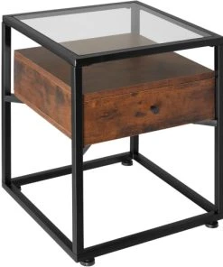 Tectake Table De Chevet Preston 43x45x54,5cm Bois Foncé Industriel