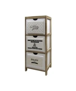 Mobili Rebecca Table De Chevet Relief Avec 3 Tiroirs En Bois Marron Et Blanc -Boutique Maisons du Monde table de chevet relief avec 3 tiroirs en bois marron et blanc 2