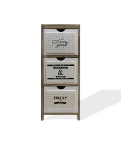 Mobili Rebecca Table De Chevet Relief Avec 3 Tiroirs En Bois Marron Et Blanc