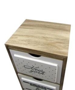 Mobili Rebecca Table De Chevet Relief Avec 3 Tiroirs En Bois Marron Et Blanc -Boutique Maisons du Monde table de chevet relief avec 3 tiroirs en bois marron et blanc 5