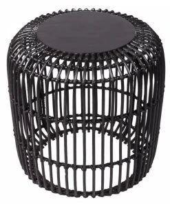 HYDILE Table De Chevet Ronde En Rotin Et En Teck