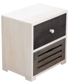 Mobili Rebecca Table De Chevet Sculpté Avec 2 Tiroirs En Bois Blanc Et Gris -Boutique Maisons du Monde table de chevet sculpte avec 2 tiroirs en bois blanc et gris 2