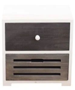 Mobili Rebecca Table De Chevet Sculpté Avec 2 Tiroirs En Bois Blanc Et Gris