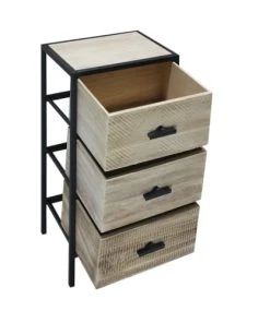 Mobili Rebecca Table De Chevet Sculpté Avec 3 Tiroirs En Metal Bois Noir Et Beige -Boutique Maisons du Monde table de chevet sculpte avec 3 tiroirs en metal bois noir et beige 2