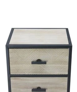 Mobili Rebecca Table De Chevet Sculpté Avec 3 Tiroirs En Metal Bois Noir Et Beige -Boutique Maisons du Monde table de chevet sculpte avec 3 tiroirs en metal bois noir et beige 4