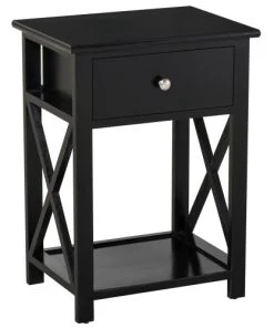 HOMCOM Table De Chevet Style Cosy Croix Latérales Tiroir Et étagère Bois