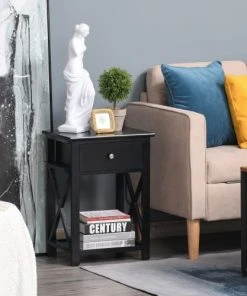 HOMCOM Table De Chevet Style Cosy Croix Latérales Tiroir Et étagère Bois 11 HOMCOM Table De Chevet Style Cosy Croix Latérales Tiroir Et étagère Bois -Boutique Maisons du Monde table de chevet style cosy croix laterales tiroir et etagere bois 3