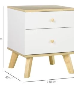 HOMCOM Table De Chevet Style Scandinave 2 Tiroirs Blanc Aspect Chêne Clair -Boutique Maisons du Monde table de chevet style scandinave 2 tiroirs blanc aspect chene clair 2