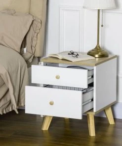 HOMCOM Table De Chevet Style Scandinave 2 Tiroirs Blanc Aspect Chêne Clair -Boutique Maisons du Monde table de chevet style scandinave 2 tiroirs blanc aspect chene clair 3
