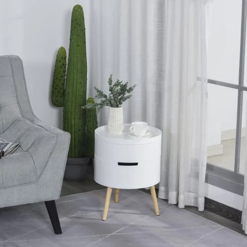 HOMCOM Table De Chevet - Table Basse Avec 2 Compartiments De Rangement Blanc 4 HOMCOM Table De Chevet - Table Basse Avec 2 Compartiments De Rangement Blanc – Image 2