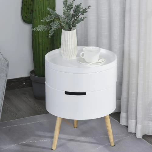 HOMCOM Table De Chevet - Table Basse Avec 2 Compartiments De Rangement Blanc 6 HOMCOM Table De Chevet - Table Basse Avec 2 Compartiments De Rangement Blanc – Image 4