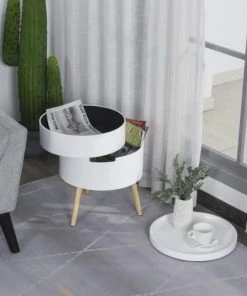 HOMCOM Table De Chevet - Table Basse Avec 2 Compartiments De Rangement Blanc 13 HOMCOM Table De Chevet - Table Basse Avec 2 Compartiments De Rangement Blanc -Boutique Maisons du Monde table de chevet table basse avec 2 compartiments de rangement blanc 5