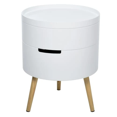 HOMCOM Table De Chevet - Table Basse Avec 2 Compartiments De Rangement Blanc 3 HOMCOM Table De Chevet - Table Basse Avec 2 Compartiments De Rangement Blanc