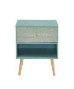 Baita Table De Chevet Vert De Gris Et Effet Bois 1 Tiroir