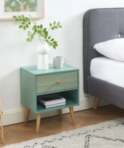 Baita Table De Chevet Vert De Gris Et Effet Bois 1 Tiroir -Boutique Maisons du Monde table de chevet vert de gris et effet bois 1 tiroir 3