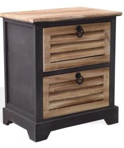 Mobili Rebecca Table De Chevet Vintage 2 Tiroirs En Bois Naturel Et Noir -Boutique Maisons du Monde table de chevet vintage 2 tiroirs en bois naturel et noir 2