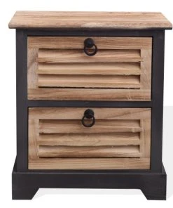 Mobili Rebecca Table De Chevet Vintage 2 Tiroirs En Bois Naturel Et Noir