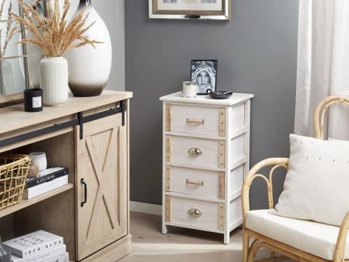 Beliani Table De Nuit à 4 Tiroirs En Bois Crème 4 Beliani Table De Nuit à 4 Tiroirs En Bois Crème – Image 2