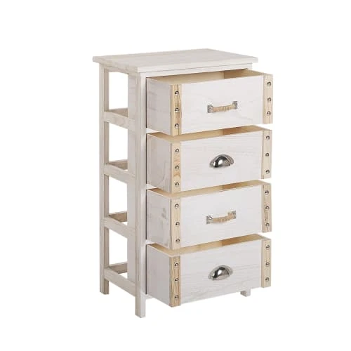 Beliani Table De Nuit à 4 Tiroirs En Bois Crème 5 Beliani Table De Nuit à 4 Tiroirs En Bois Crème – Image 3