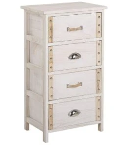 Beliani Table De Nuit à 4 Tiroirs En Bois Crème