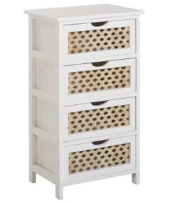 Beliani Table De Nuit à 4 Tiroirs En Bois Et Blanc