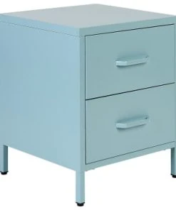 Beliani Table De Nuit En Acier Bleu Clair à 2 Tiroirs