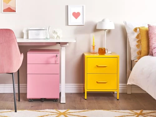 Beliani Table De Nuit En Acier Jaune à 2 Tiroirs 4 Beliani Table De Nuit En Acier Jaune à 2 Tiroirs – Image 2
