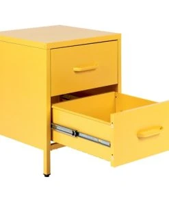 Beliani Table De Nuit En Acier Jaune à 2 Tiroirs 10 Beliani Table De Nuit En Acier Jaune à 2 Tiroirs -Boutique Maisons du Monde table de nuit en acier jaune a 2 tiroirs 2