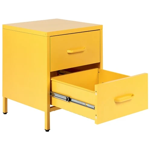Beliani Table De Nuit En Acier Jaune à 2 Tiroirs 5 Beliani Table De Nuit En Acier Jaune à 2 Tiroirs – Image 3