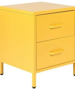 Beliani Table De Nuit En Acier Jaune à 2 Tiroirs