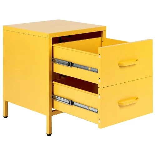 Beliani Table De Nuit En Acier Jaune à 2 Tiroirs 6 Beliani Table De Nuit En Acier Jaune à 2 Tiroirs – Image 4