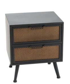 HELLIN Table De Nuit Industrielle En Métal 2 Tiroirs