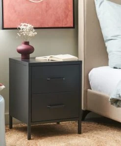 Boutique Maisons du Monde -Boutique Maisons du Monde table de nuit noire en acier a 2 tiroirs 1